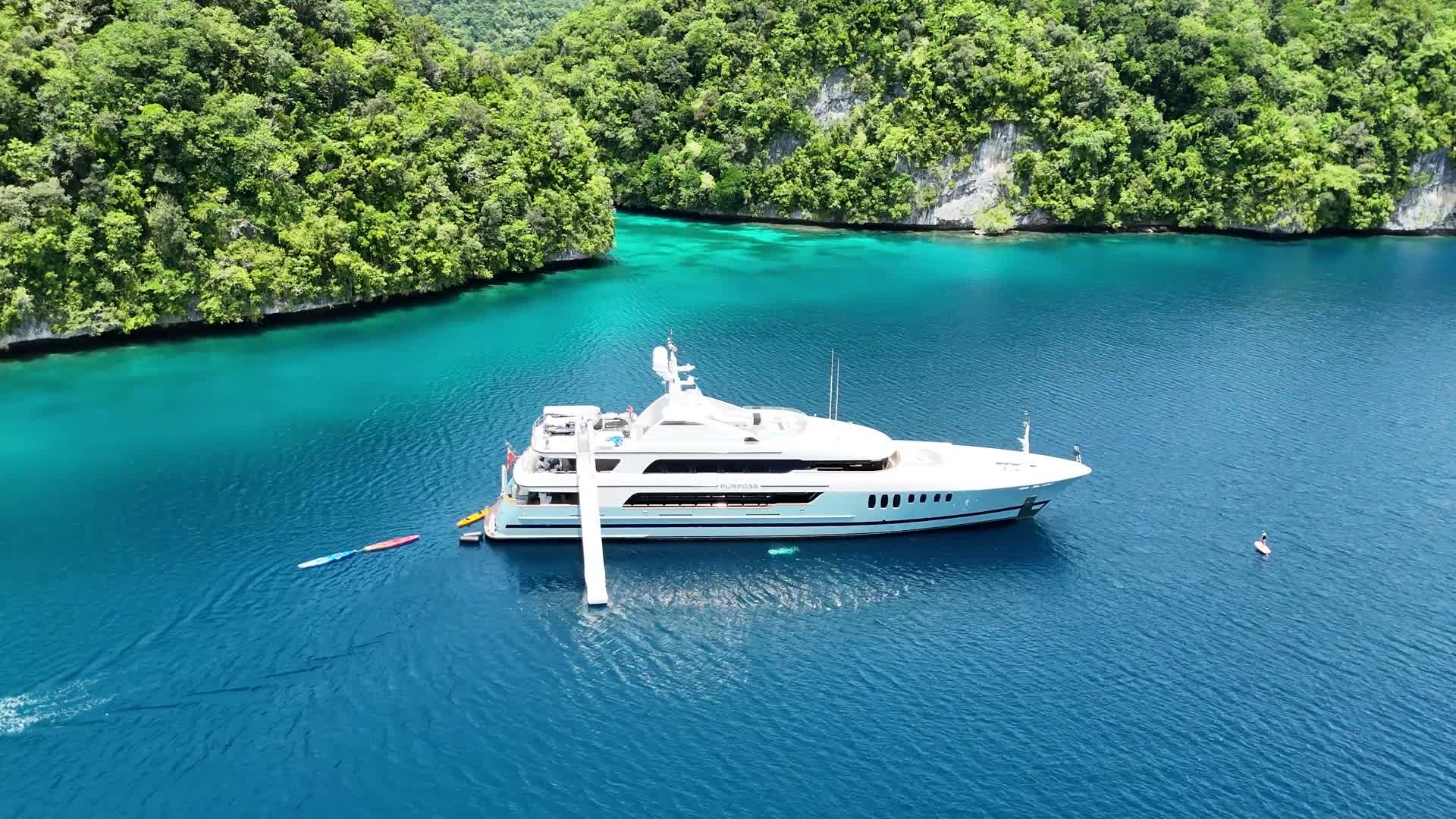 At anchor in a tropical lagoon.