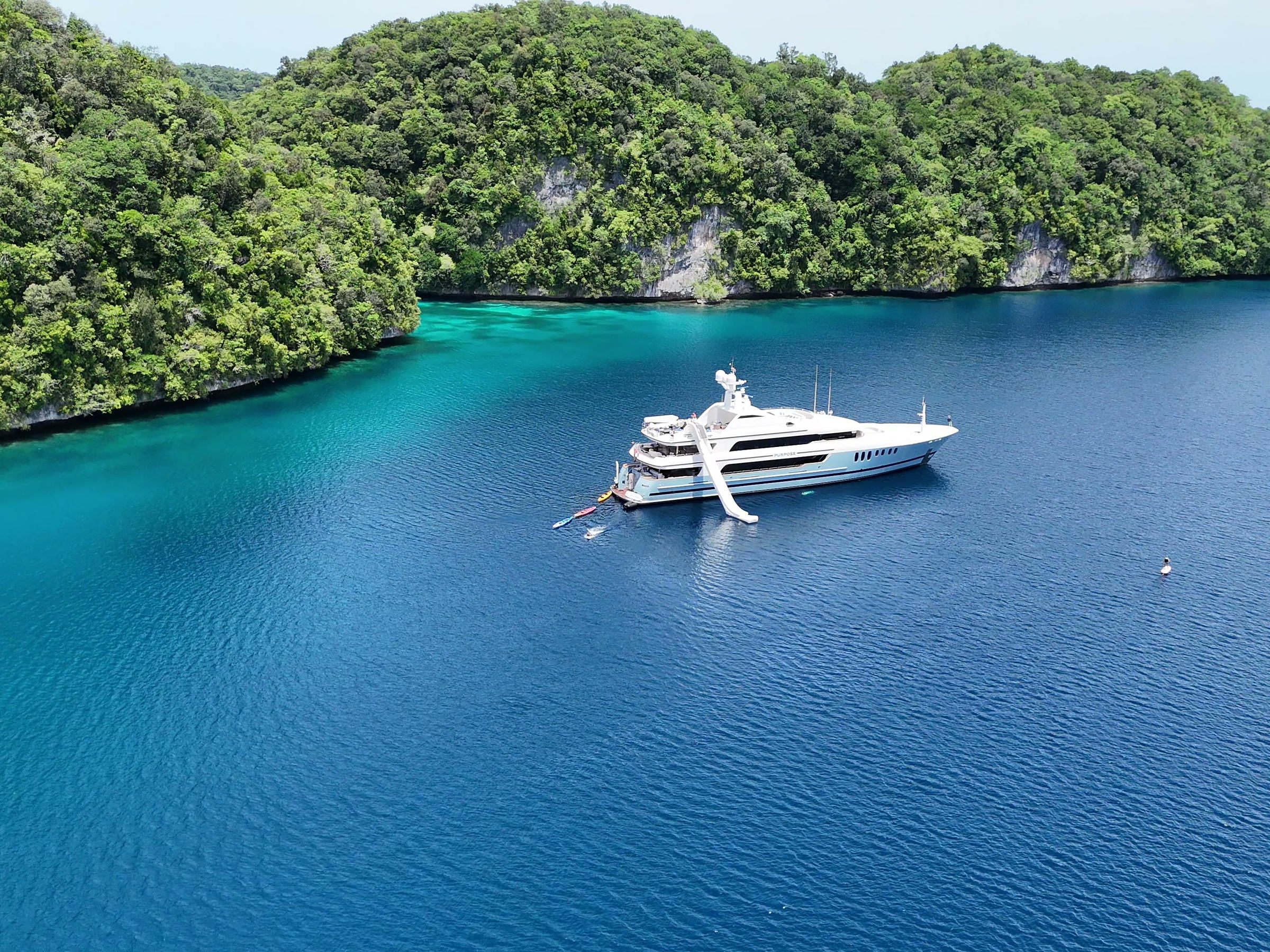 At anchor in a remote Pacific lagoon.